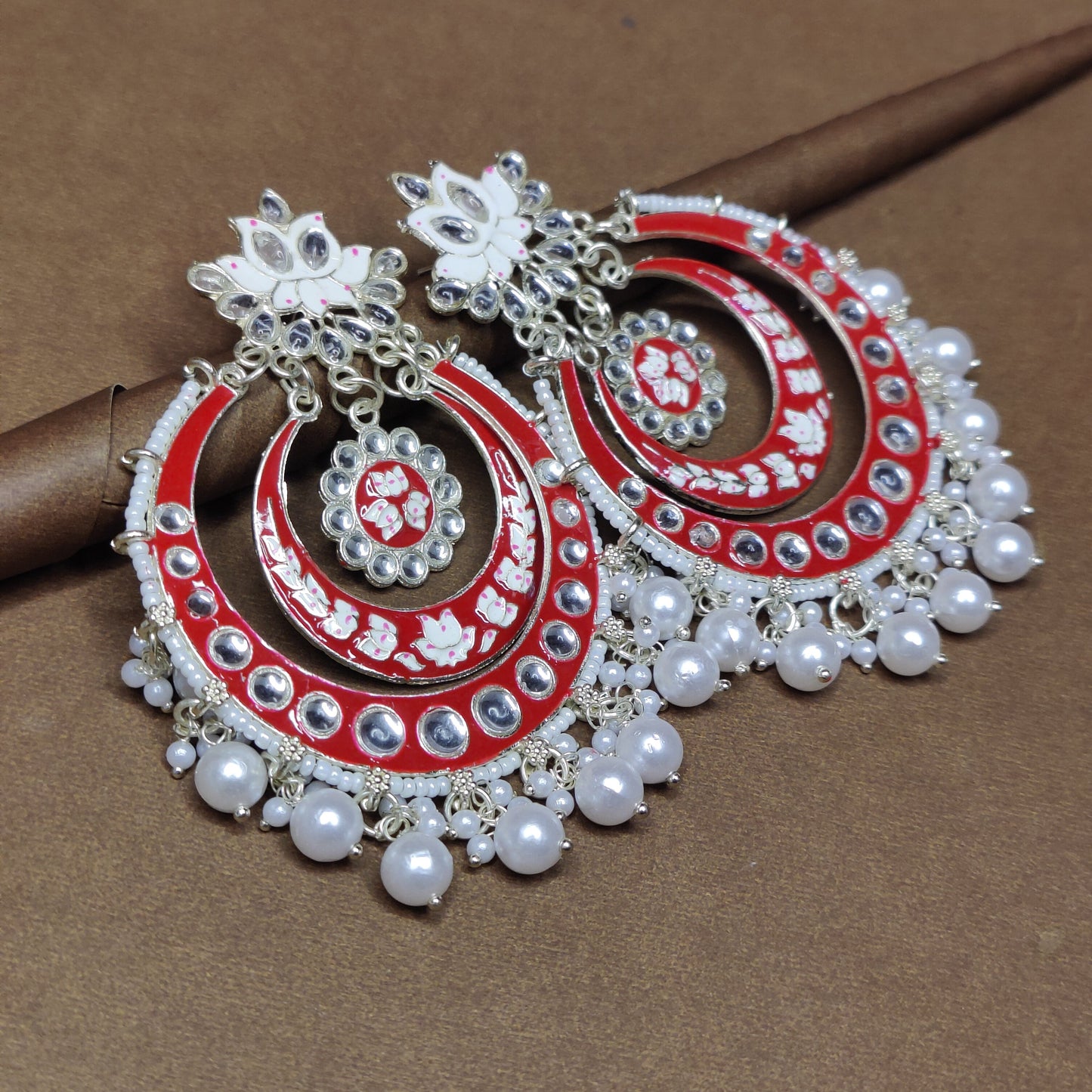 White Drop Beads Chandbali Earrings