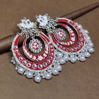 White Drop Beads Chandbali Earrings