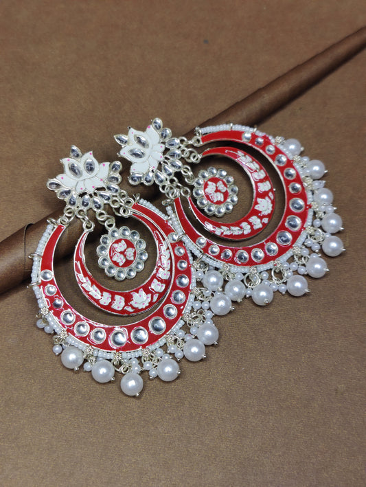 White Drop Beads Chandbali Earrings