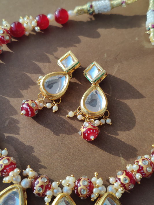 Red-Color Kundan Moti Mala Necklace