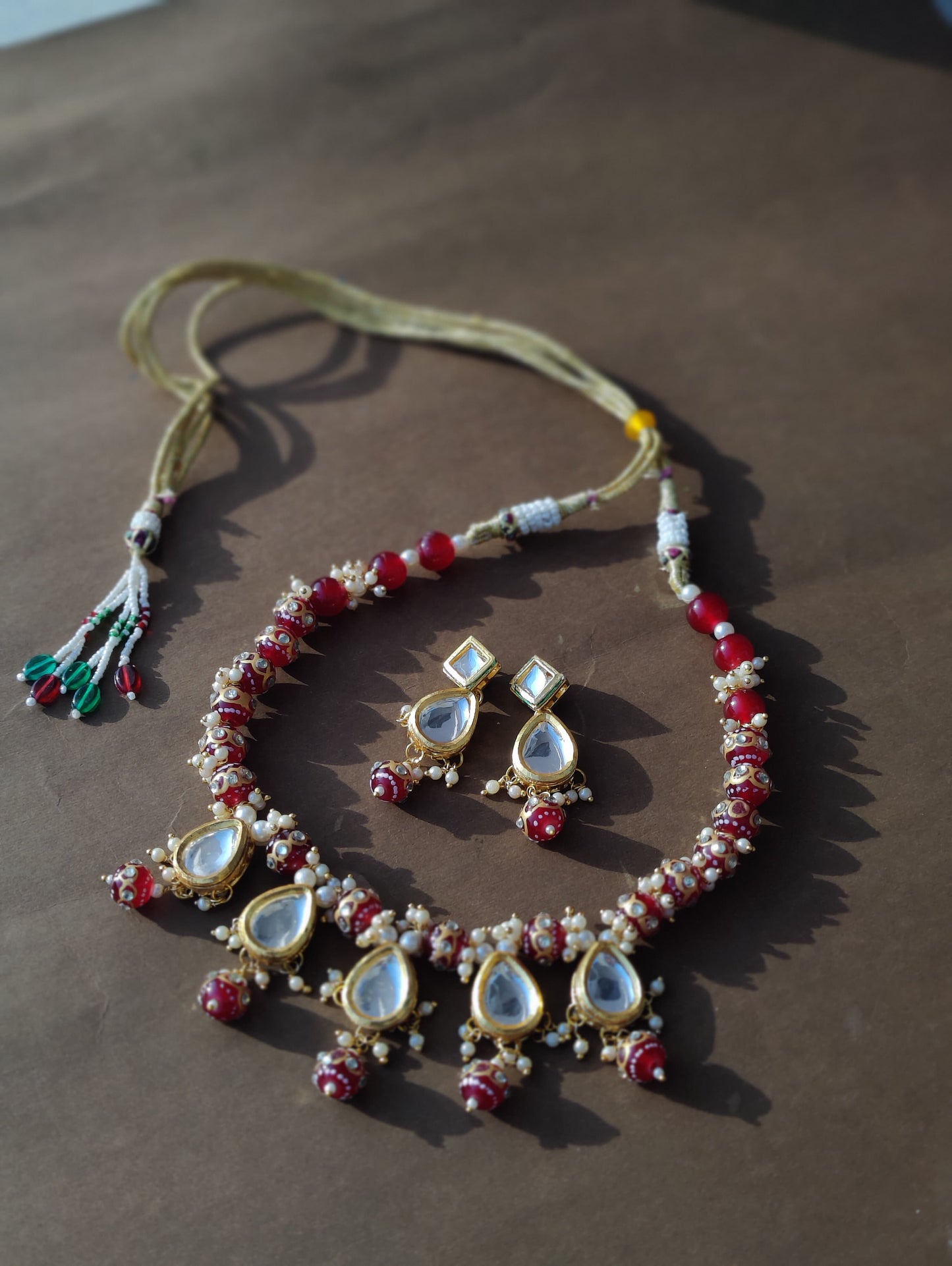 Red-Color Kundan Moti Mala Necklace