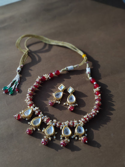 Red-Color Kundan Moti Mala Necklace