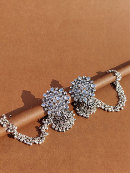Traditional Silver Plated  Earchain Earrings