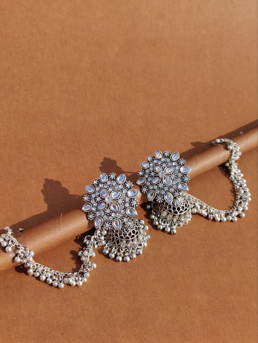 Traditional Silver Plated  Earchain Earrings