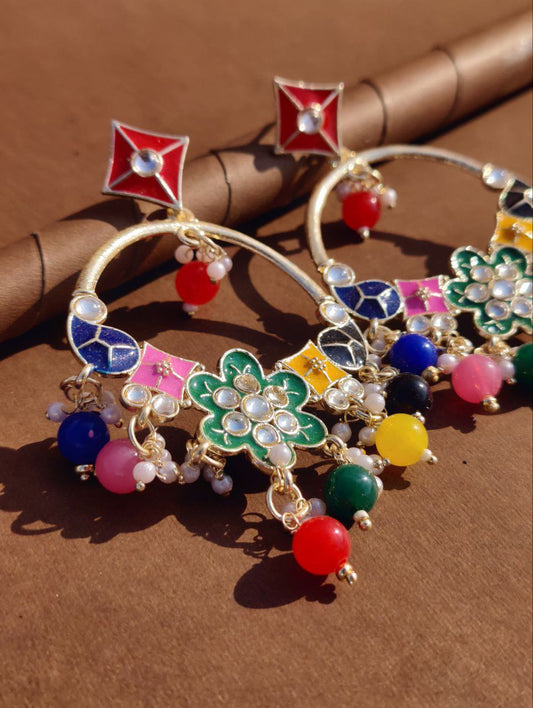 Enamel Multicolor Rang-e-Bahar Chandbali Earrings